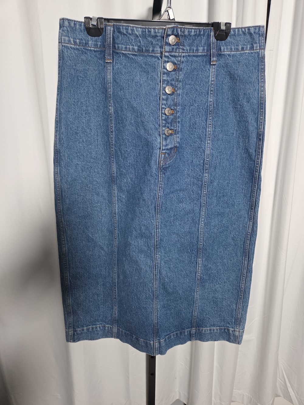 Madewell Blue Button-Front Denim Midi Skirt NEW